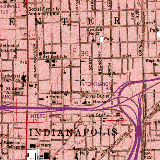 Topographic Map of Old Northside Historic District, IN