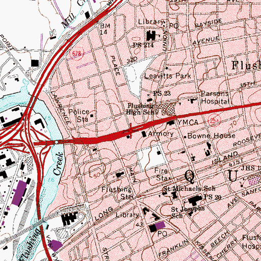 Topographic Map of Flushing Greens, NY