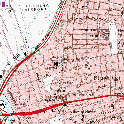 Topographic Map of Cadwallader Colden Playground, NY