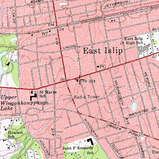 Topographic Map of East Islip Fire Station, NY