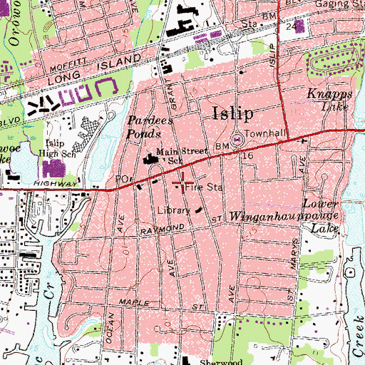 Topographic Map of Islip Fire Station, NY