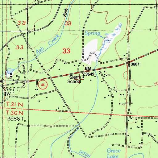 Topographic Map of Sierra School, CA