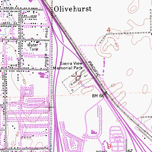 Topographic Map of Sierra View Memorial Park, CA