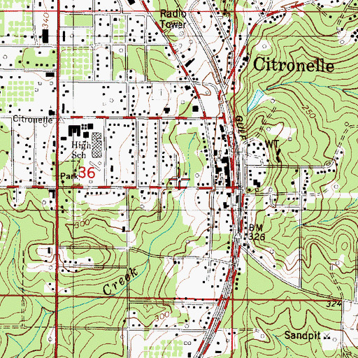 Topographic Map of Mobile County Emergency Medical Services - Citronelle, AL