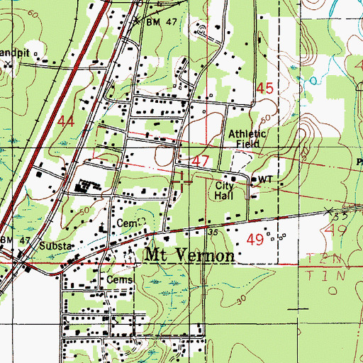 Topographic Map of Mount Vernon - Simison Volunteer Fire Department, AL