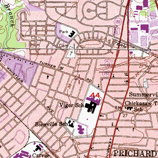 Topographic Map of Prichard Fire Department Station 1, AL