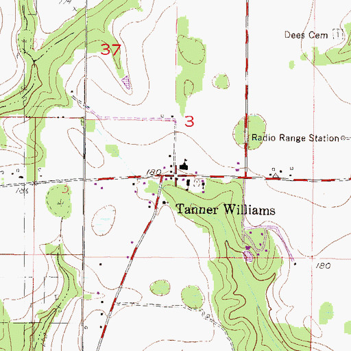 Topographic Map of Tanner Williams Volunteer Fire Department, AL