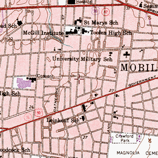 Topographic Map of Mobile Fire Rescue Department - Douglas A Melton Fire Station, AL