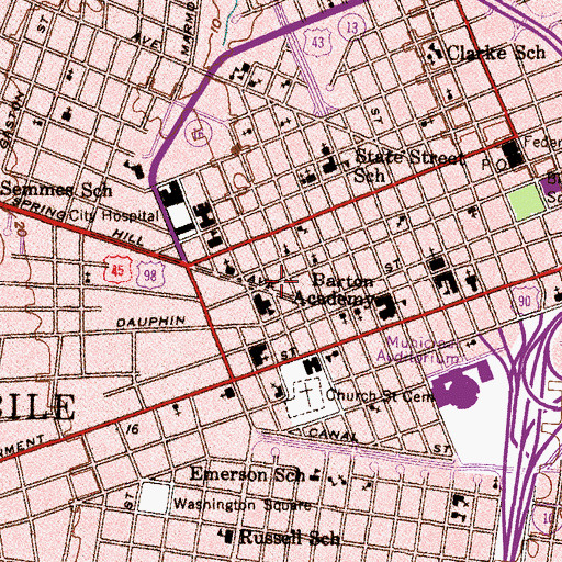 Topographic Map of Mobile Fire Rescue Department Central Fire Station, AL