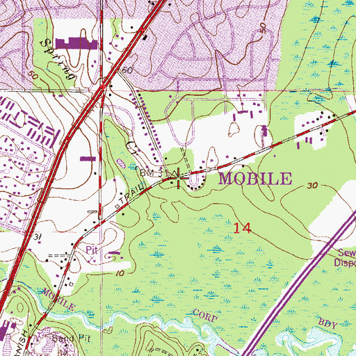 Topographic Map of Mobile Fire Fighters Association, AL