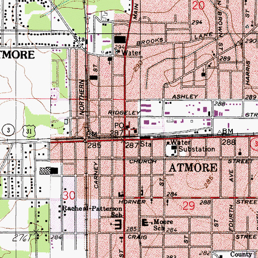 Topographic Map of City of Atmore Fire Department Station 1, AL