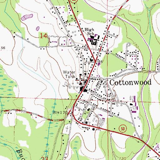 Topographic Map of Cottonwood Volunteer Fire Department, AL