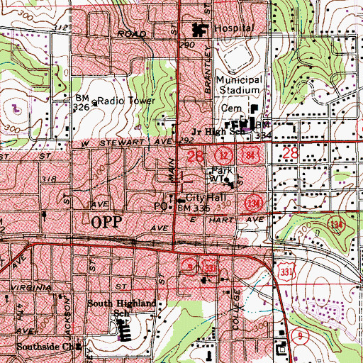 Topographic Map of Opp Fire Department, AL