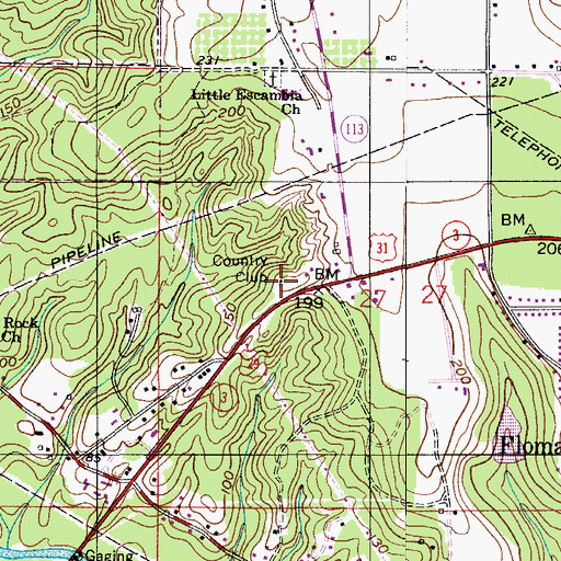 Topographic Map of Flomaton Volunteer Fire Department, AL