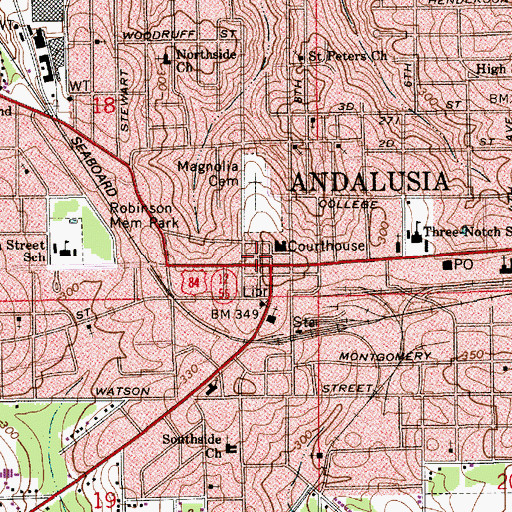 Topographic Map of Andalusia Fire Department, AL