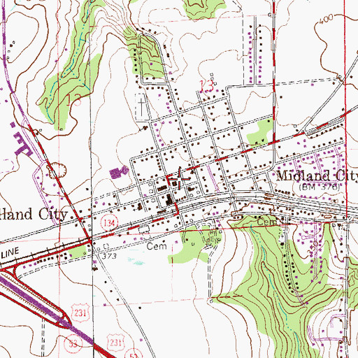 Topographic Map of Midland City Volunteer Fire Department, AL