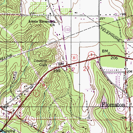 Topographic Map of Flomaton Fire Chief Office, AL