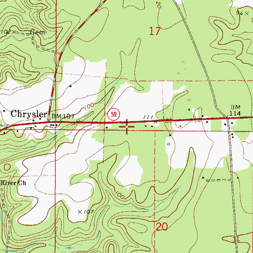 Topographic Map of Beat 1 Volunteer Fire Department, AL
