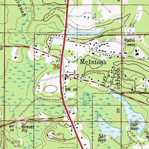 Topographic Map of McIntosh Volunteer Fire Department, AL