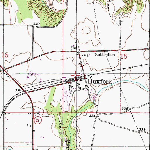 Topographic Map of Huxford Volunteer Fire Department, AL
