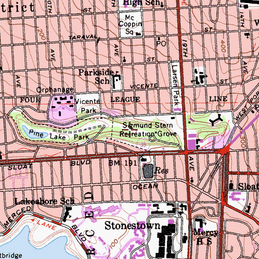 Topographic Map of Sigmund Stern Recreation Grove, CA