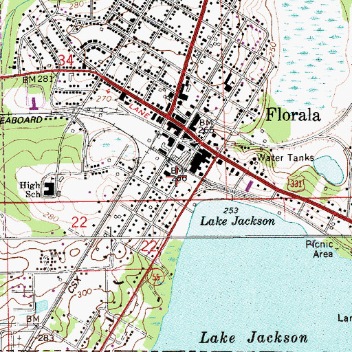 Topographic Map of Florala Volunteer Fire Department, AL