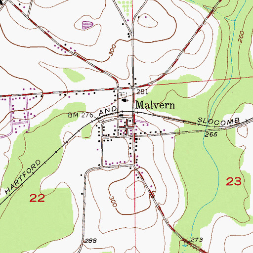 Topographic Map of Malvern Community Volunteer Fire Department, AL