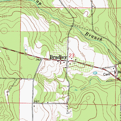 Topographic Map of Bradley Volunteer Fire Department, AL