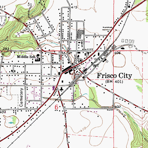 Topographic Map of Frisco City Volunteer Fire Department, AL