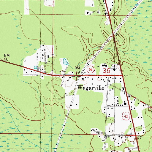 Topographic Map of Wagarville Volunteer Fire Department, AL