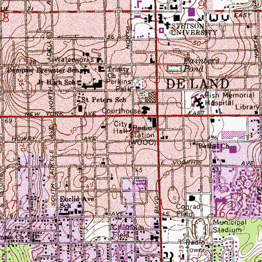 Topographic Map of Deland Fire Department Station 81, FL