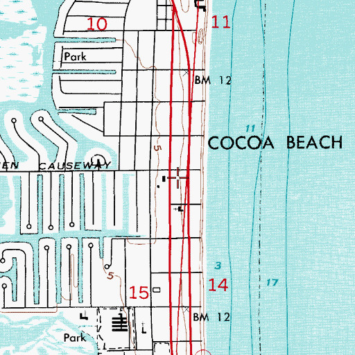 Topographic Map of Cocoa Beach Fire Department Station 1, FL