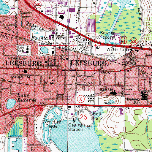 Topographic Map of Leesburg Fire Department Station 61, FL