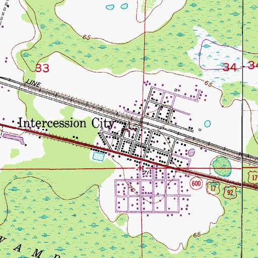 Topographic Map of Intercession City Fire Department, FL