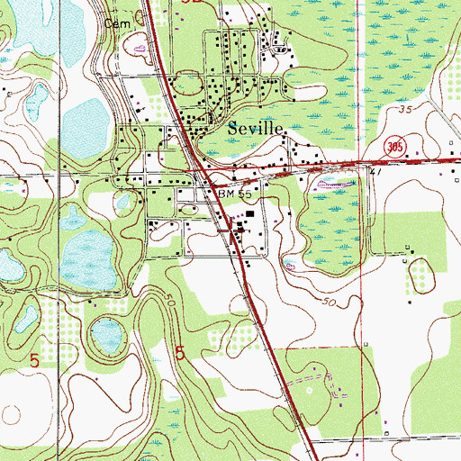 Topographic Map of Volusia County Fire Services Station 43 Seville, FL