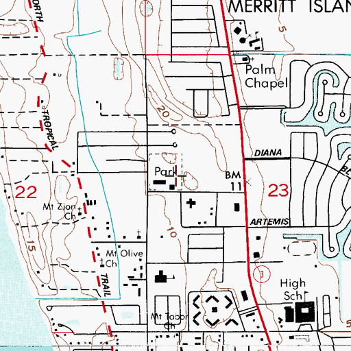 Topographic Map of Merritt Island Volunteer Fire Department, FL