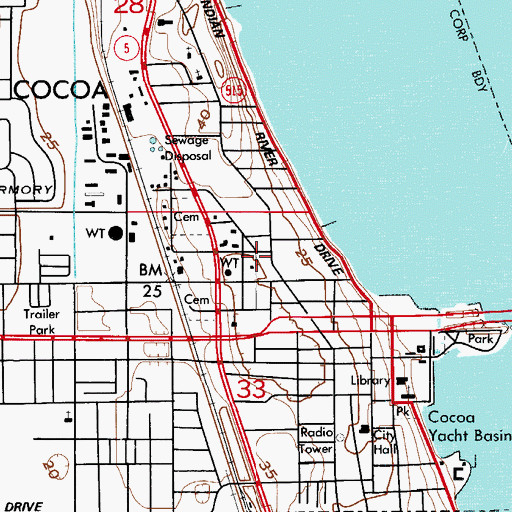 Topographic Map of Cocoa Fire Department Station 1, FL
