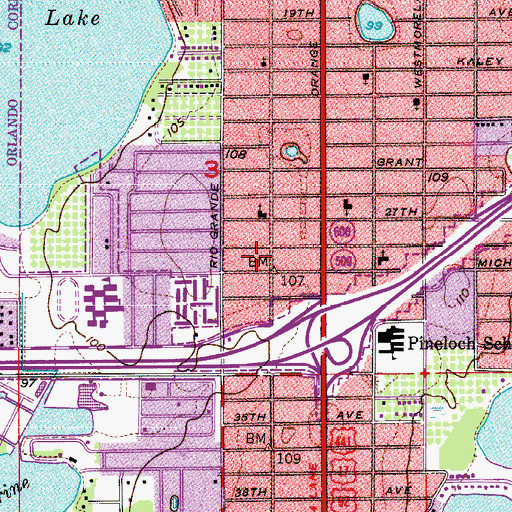 Topographic Map of Orange County Fire Rescue Station 50, FL