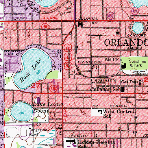 Topographic Map of Orlando Fire Department Station 2, FL