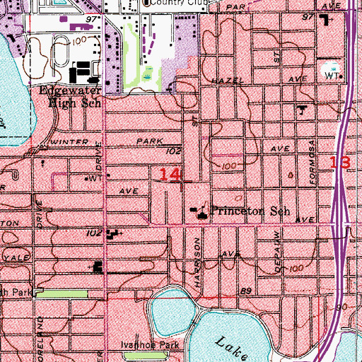 Topographic Map of Orlando Fire Department Station 3, FL
