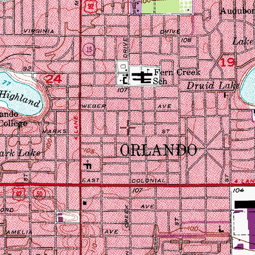 Topographic Map of Orlando Fire Department Station 4, FL