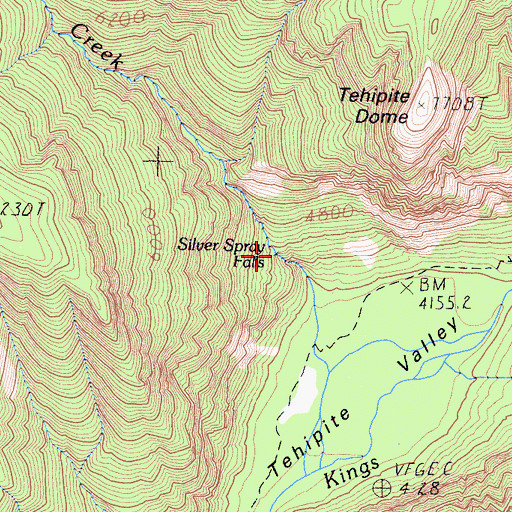 Topographic Map of Silver Spray Falls, CA