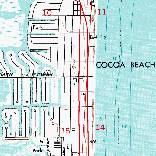 Topographic Map of Cocoa Beach Police Department, FL