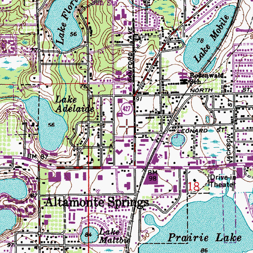 Topographic Map of Altamonte Springs Police Department - Investigations, FL