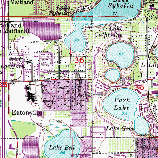 Topographic Map of Eatonville Police Department, FL