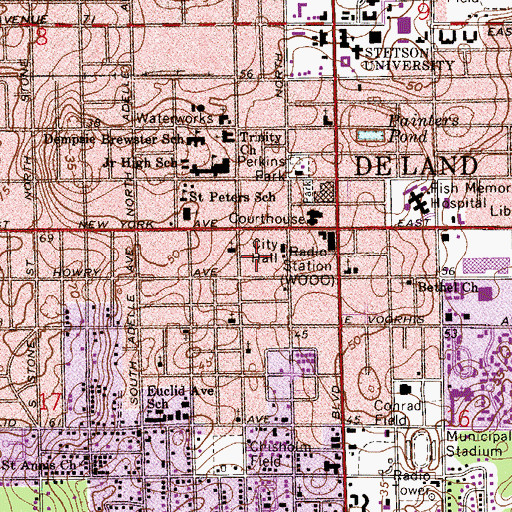Topographic Map of DeLand Police Department, FL