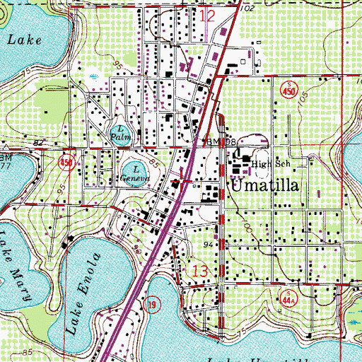 Topographic Map of Umatilla Police Department, FL