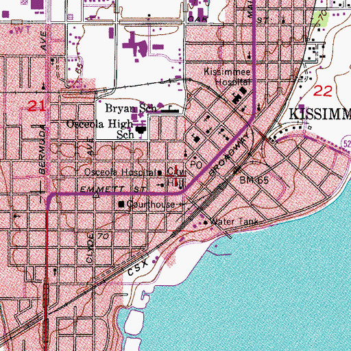 Topographic Map of Kissimmee Police Department, FL