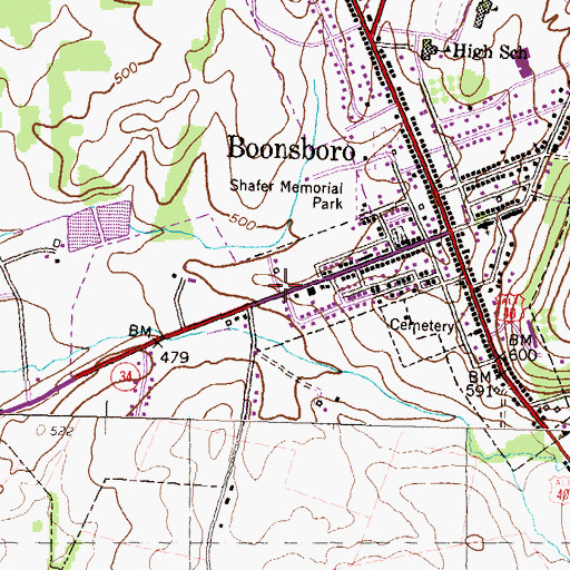 Topographic Map of Boonsboro Police Department, MD