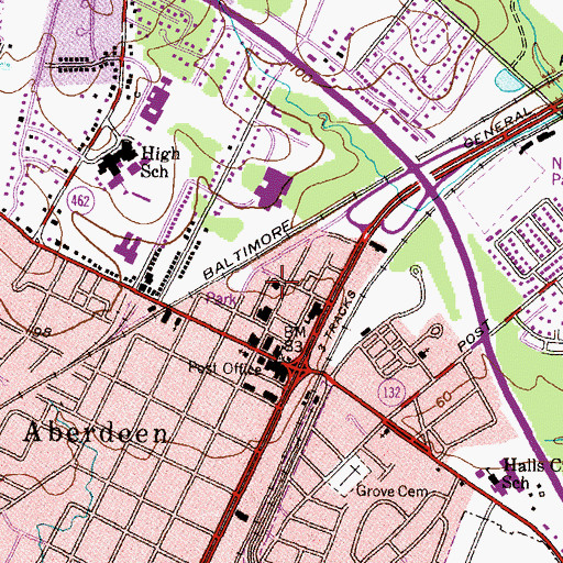Topographic Map of Aberdeen Police Department, MD